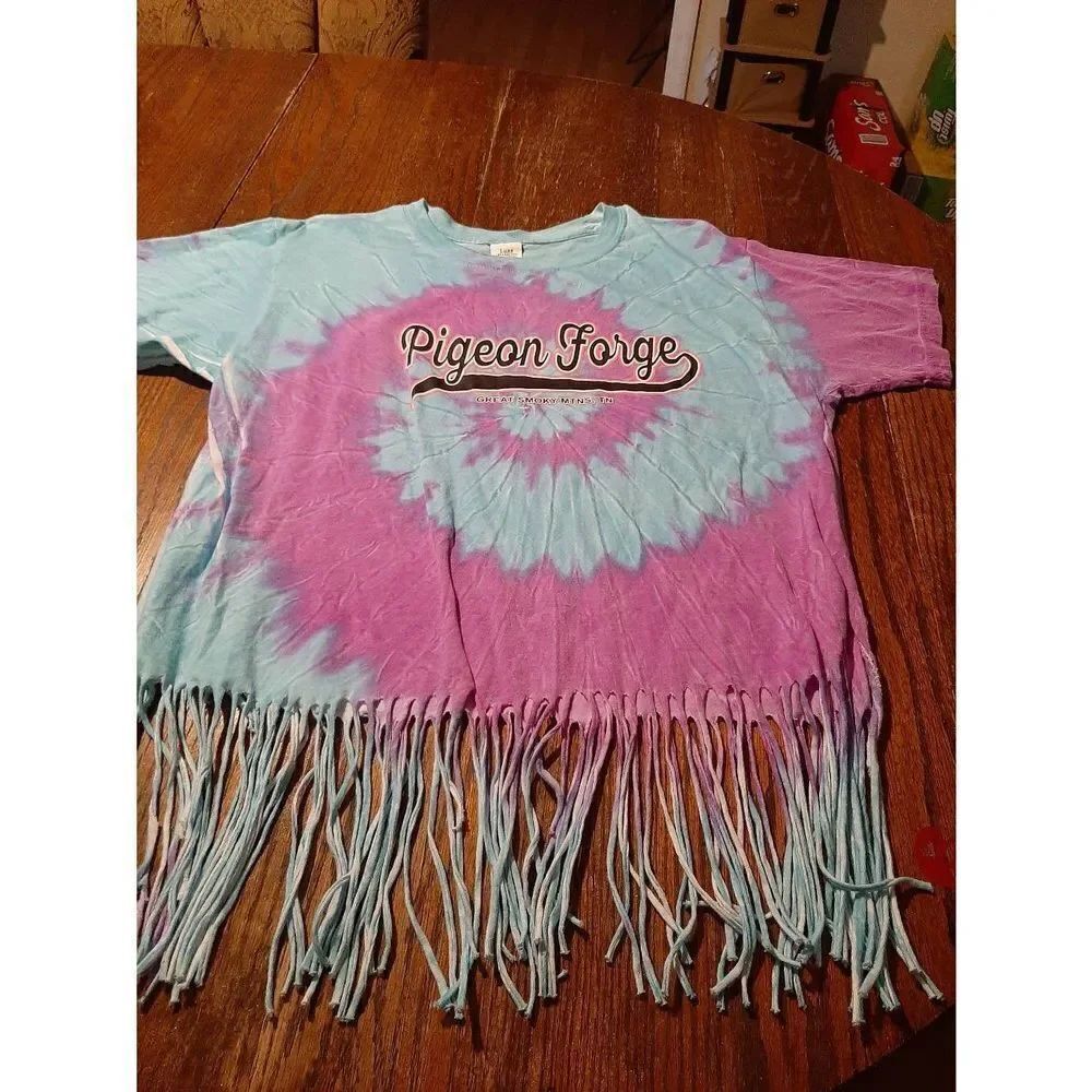 XL Luxe Apparel Short Sleeve Cotton Fringe Pigeon Forge Smoky Mtn Tee T-Shirt